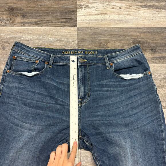 American Eagle Flex Dark Wash Faded Blue Mens 40x29 Frayed‎ Hem Skinny Jeans - Picture 11 of 14